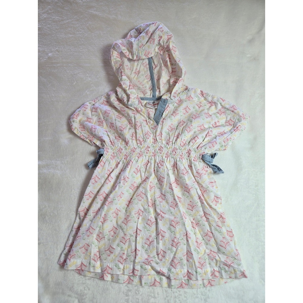 Hanna Andersson Girls Hooded Cotton Swiss Dot Palm Leaf Cover Up Dress Sz 100 3t